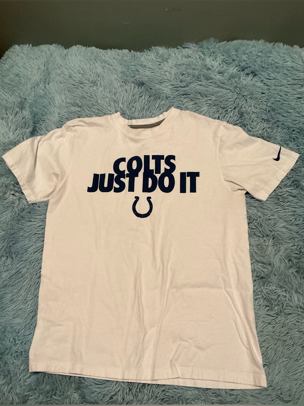 Nike White Colts 'Just Do It' Graphic Tee with Navy Logo